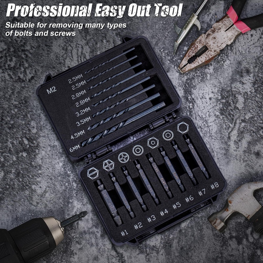 Topec 16PCS Damaged Screw Extractor Set and Left Hand Drill Bit Set, Easy Out...
