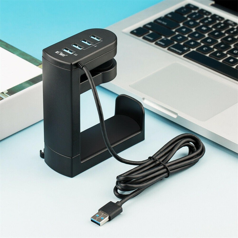 360° Rotation Headset Holder Earphone Storage Hook Stand 4-Port USB Data Hub er