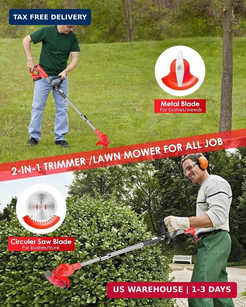 Electric Weed Wacker with Wheels,Weed Eater String Trimmer with 2 x 24V Batterie