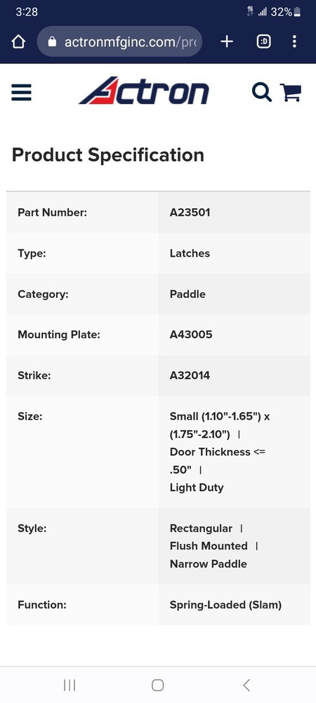 1 ACTRON A23501-3S Paddle Latch