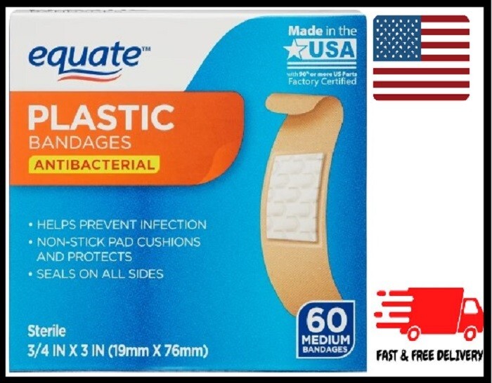 Equate Antibacterial Medium Plastic Bandages, 60 Count