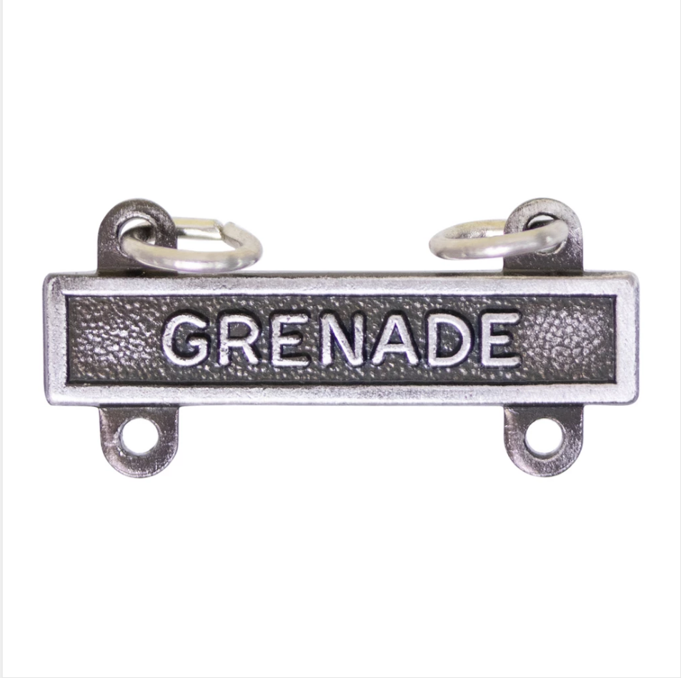 GENUINE U.S. ARMY QUALIFICATION BAR: GRENADE - SILVER OXIDIZED FINISH