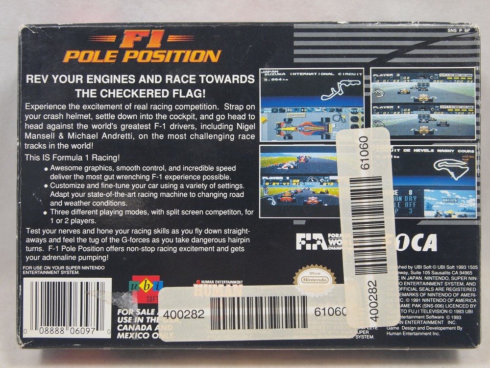 F1 Pole Position (Super Nintendo | SNES) Authentic BOX ONLY