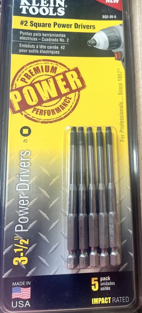 Klein Tools SQ2355 #2 Square Power Drivers - 3-1/2" -(G)