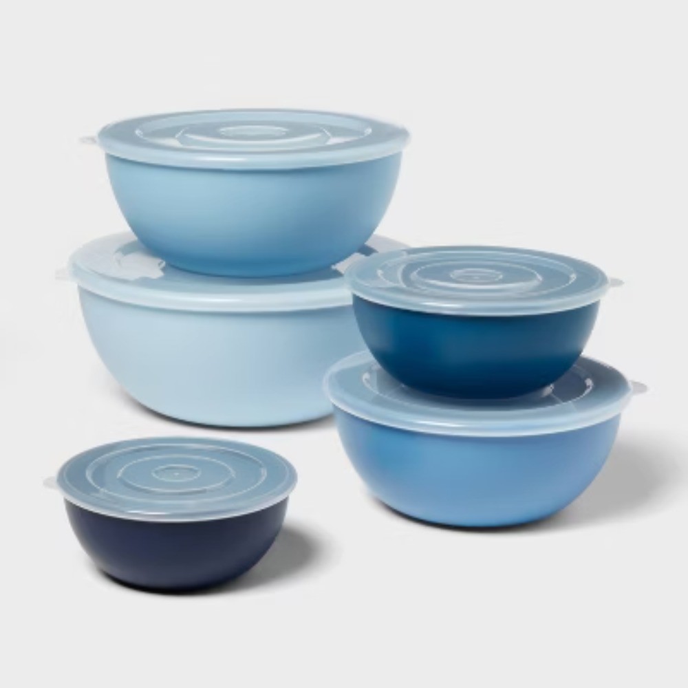 10pc Plastic Mixing Bowl Set with Lids Blue