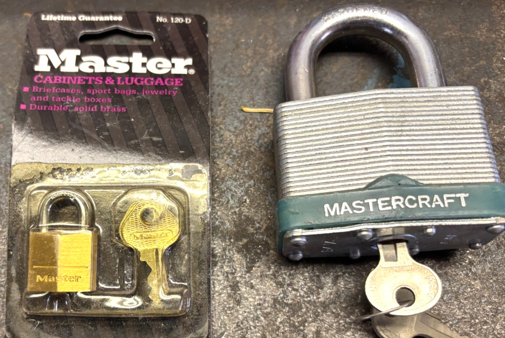 Master Lock No 1D Keyed Padlock , Plus American Lock & Mastercraft Padlock