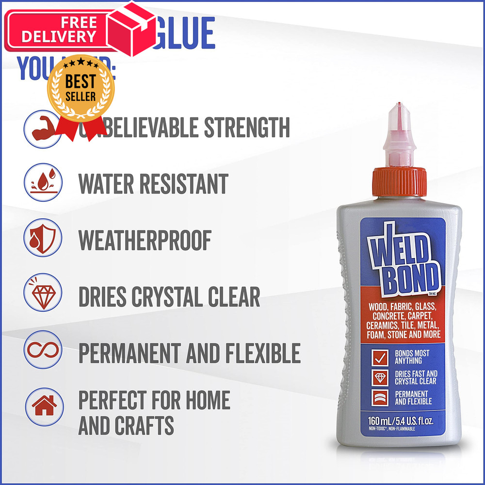 Weldbond Multi-Surface Strong Glue – Fast Drying for Wood, 1 pack, Clear