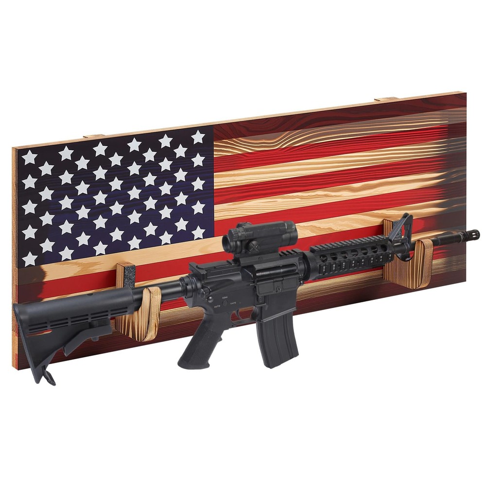 Wall Mount Gun Rack Indoor Rack for 2 Guns Wood Display Storage Shelf with Ameri