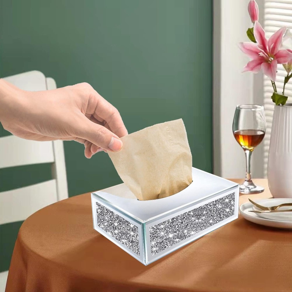 Rectangular Mirrored Tissue Box Covercrystal Crushed Diamond Tissue