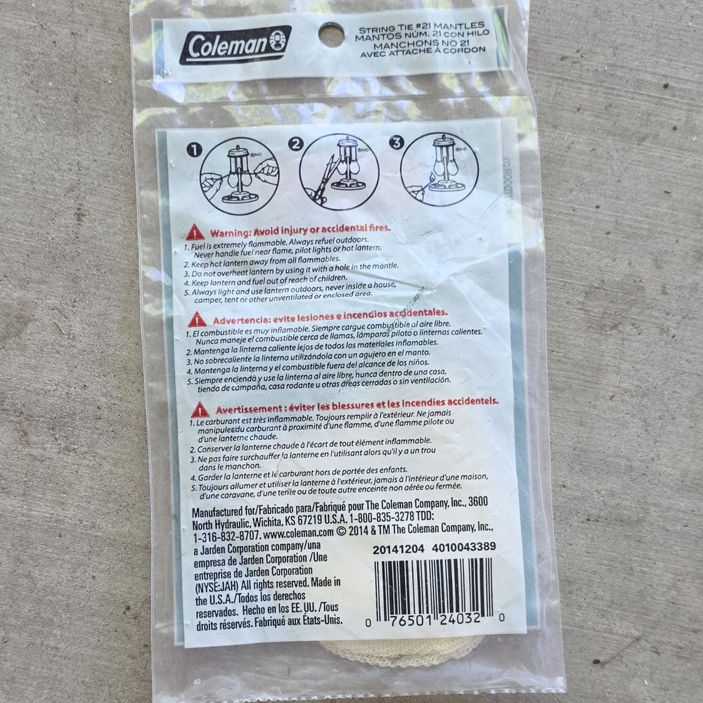 Coleman #21 String Tie Lantern Mantles 4 Pack New Camping Replacement