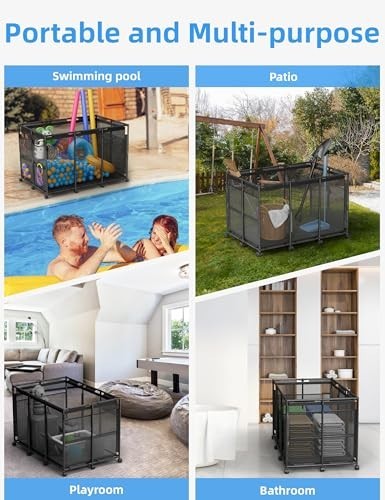 POOLHOUR XXL Pool Float Storage Organizer Mesh Rolling Bin Black