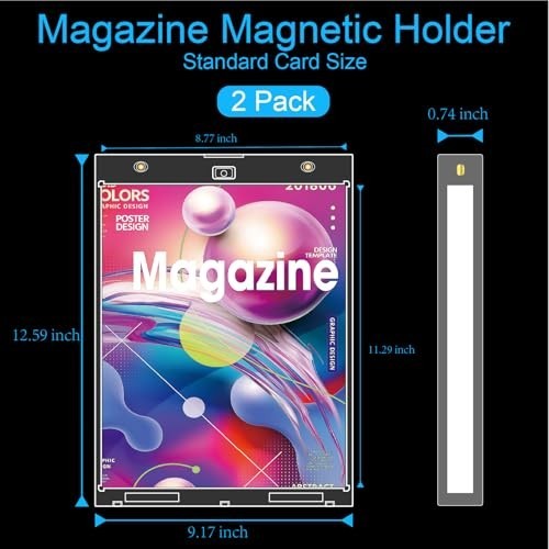 2-Pack Magnetic Magazine Holders - UV Protection Display Frames, Wall Mountable,