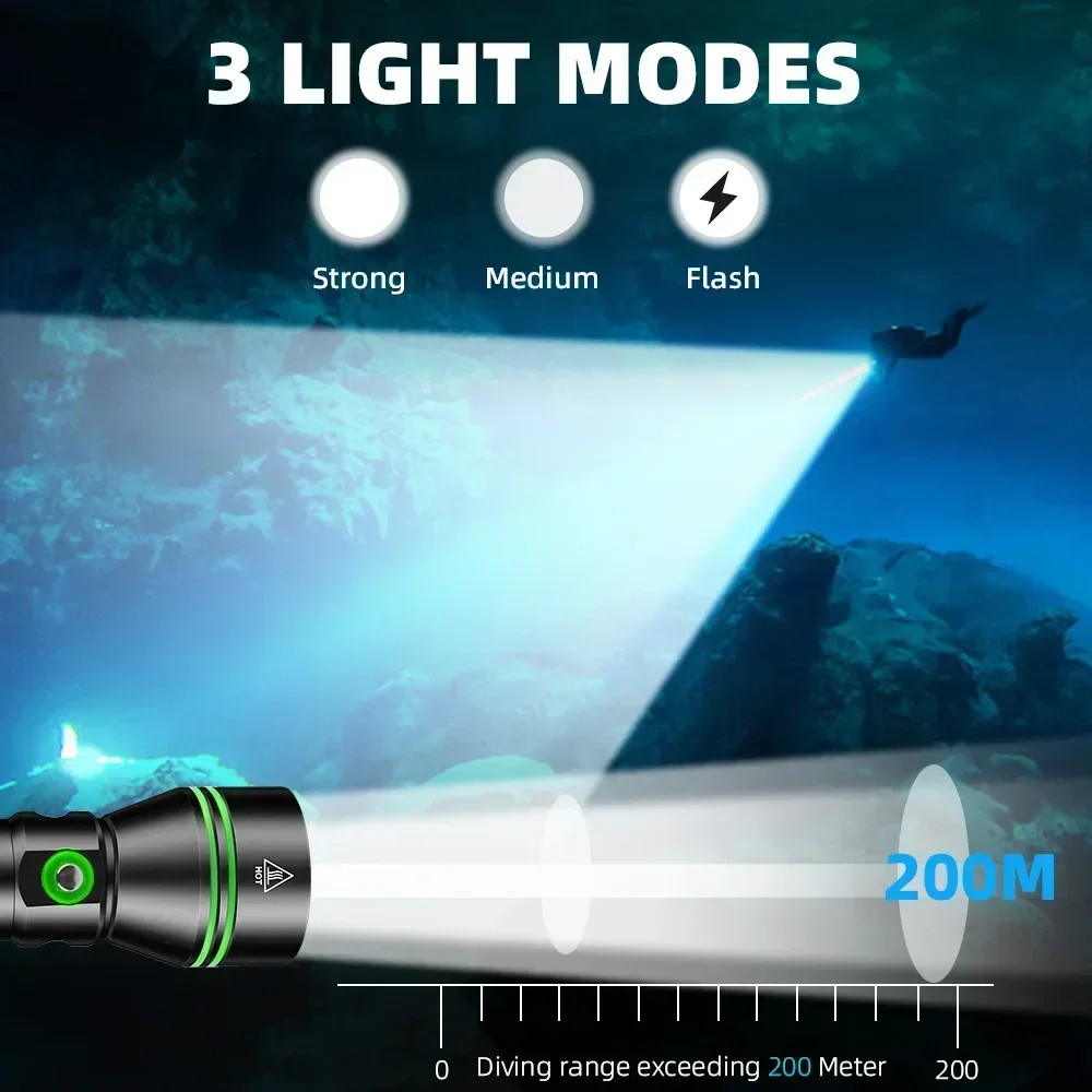 Scuba Diving Flashlight 5000LM Dive Torch 200m Underwater Dive Lamp Lantern US