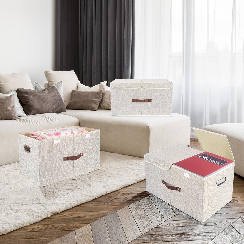 Extra Large Collapsible Storage Bins with Lids and Compartments, Washable, Fa...