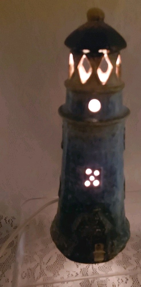 Lighthouse Nightlight Light Lamp Handpainted Ceramic Coastal Nautical Vintage