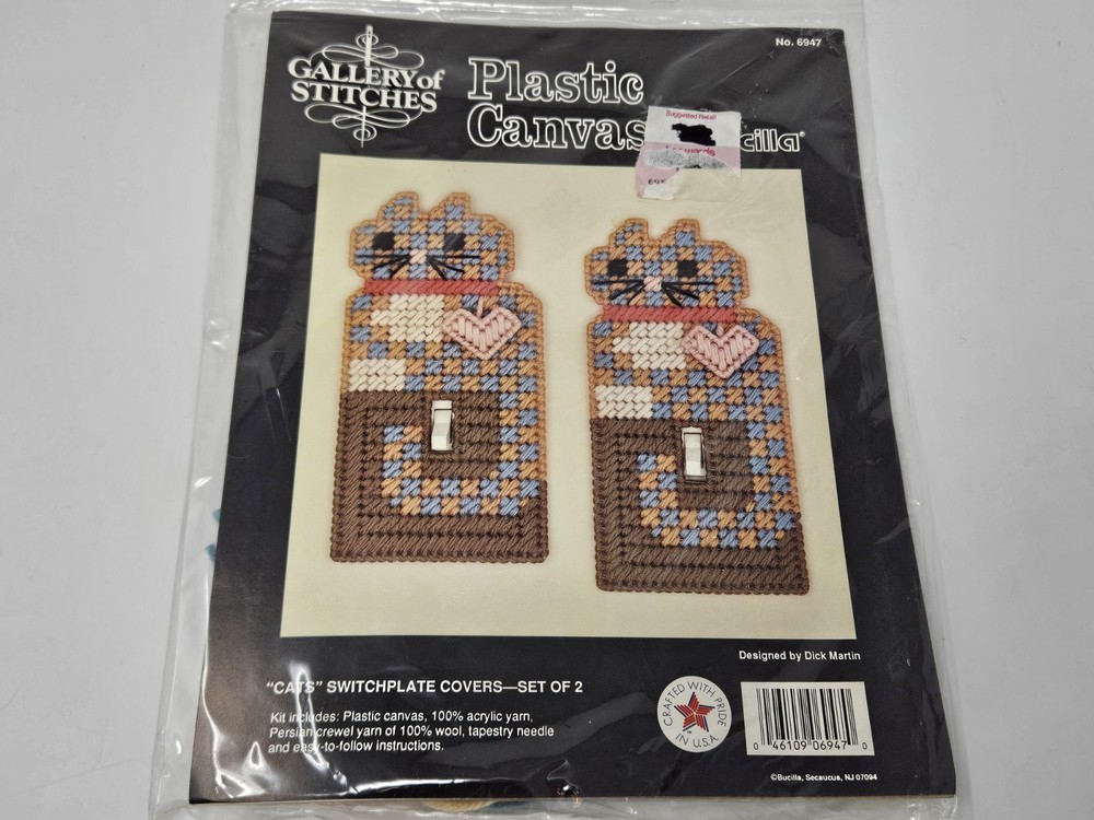 Bucilla Cats Switchplate Light Switch Covers Plastic Canvas Craft Kit Vintage
