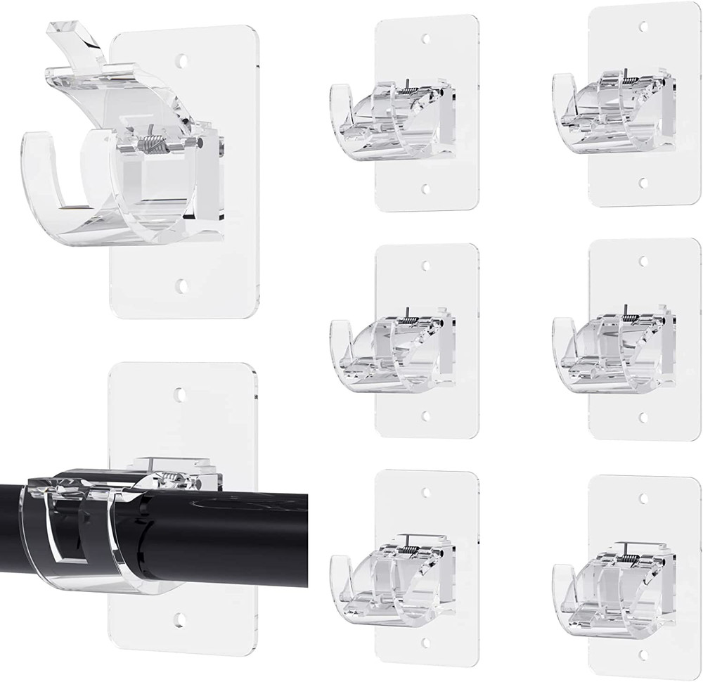 8PCS No Drill Curtain Rod Brackets, Self-Adhesive, Universal, Plastic & Stainles