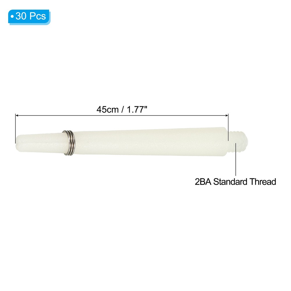 45mm Plastic Dart Shafts, 30 Pack Medium 2BA Thread Dart Stems, White