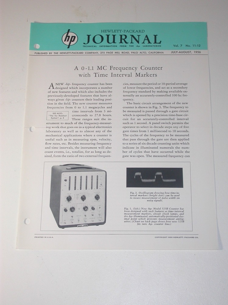 Lot of 7 Hewlett-Packard Journal Partial Year 1956