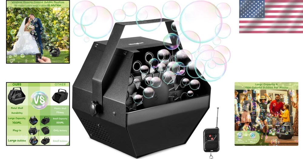 Remote Control Metal Bubble Blower - 750ML Capacity