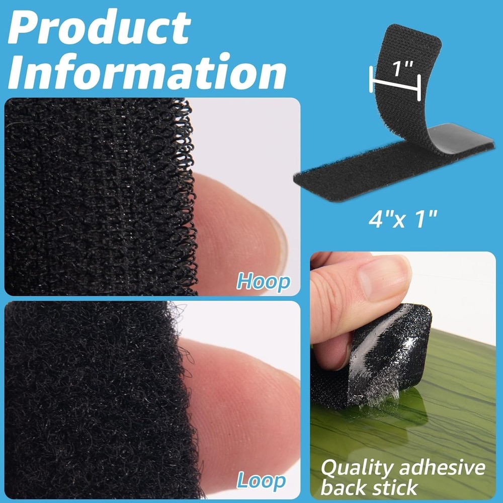 Durable 1x4 Inch Double-Sided Hook and Loop Tape – 16 Sets, Easy Application