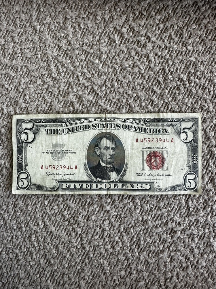 1963 RED SEAL  5 DOLLAR BILL