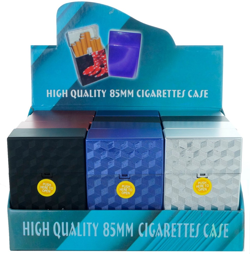 4 Pack King Size Push-to-Open Plastic Cigarette Case Cube Square Design