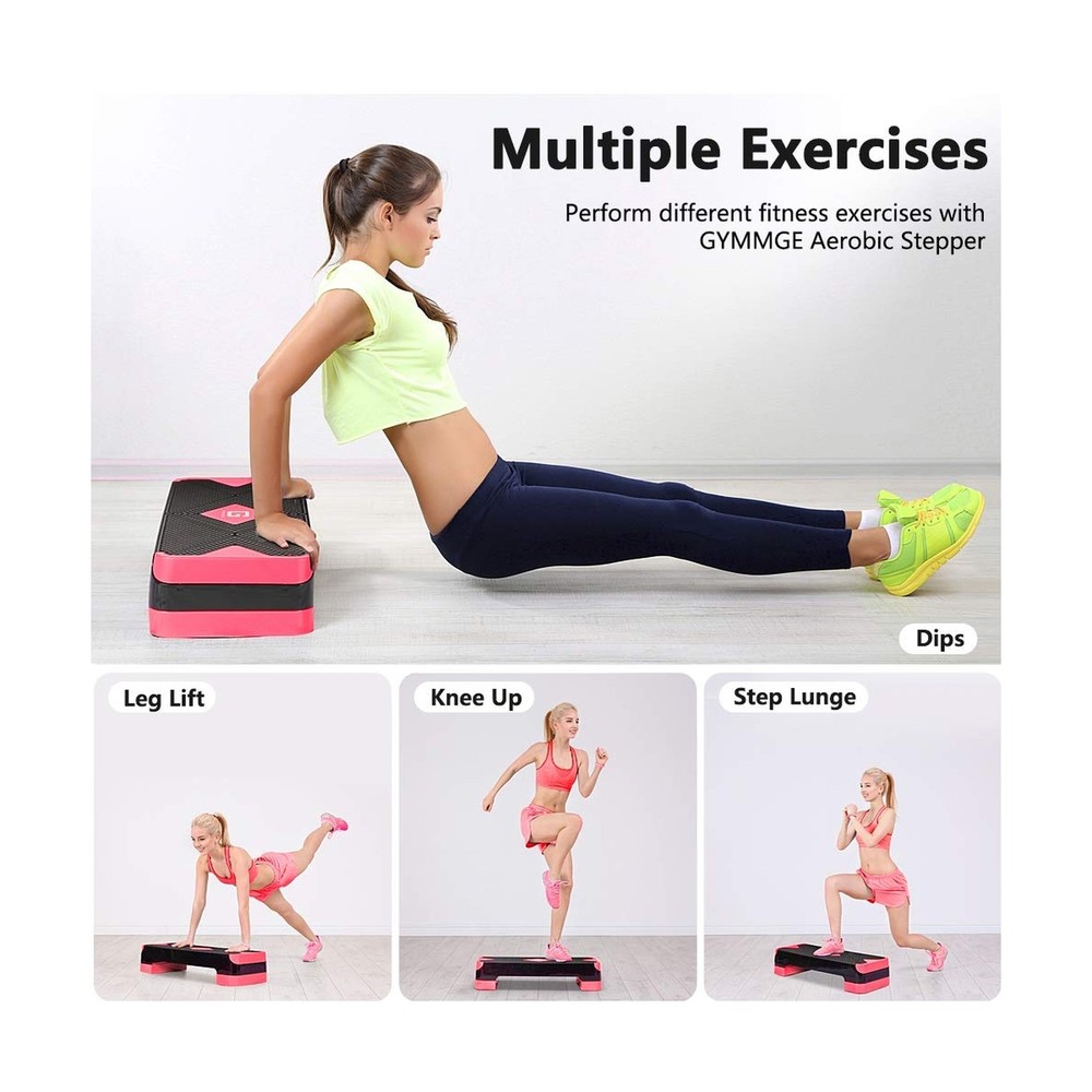 GYMMAGE Adjustable Workout Aerobic Stepper, Aerobic Exercise Step Platform wi...