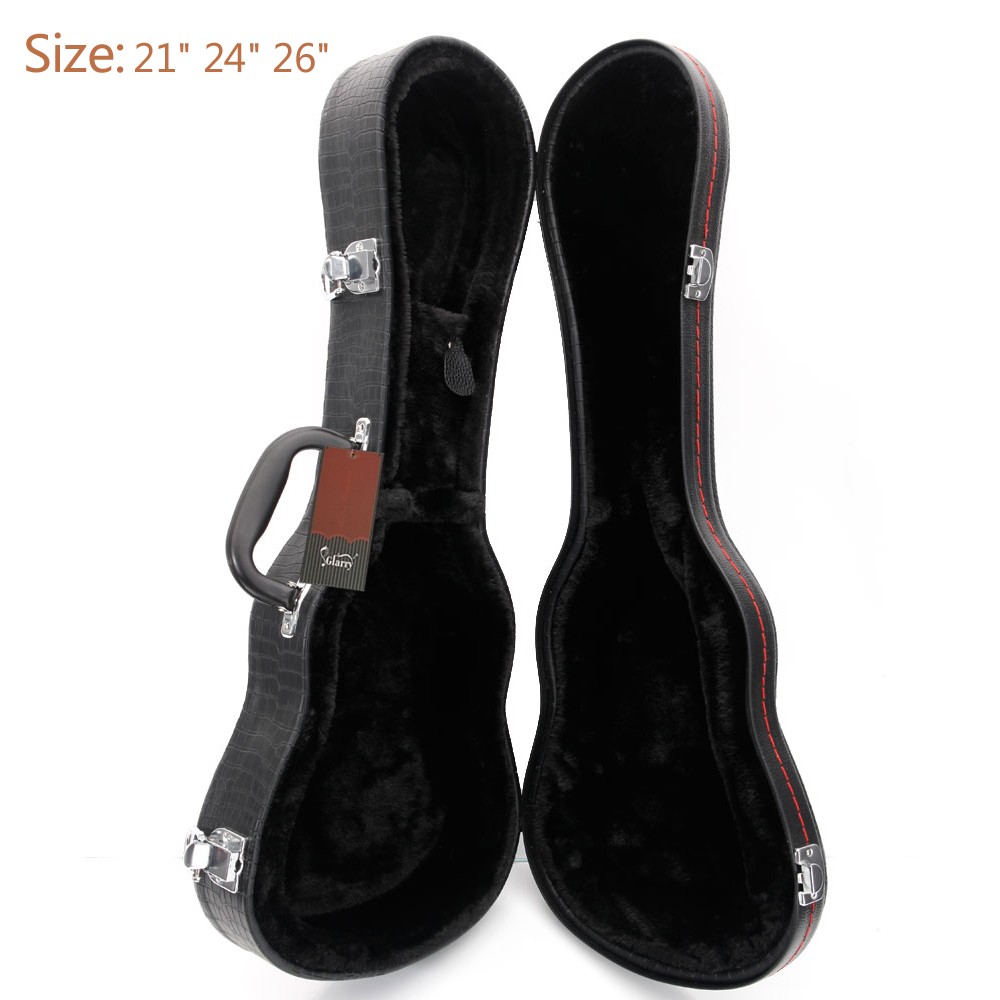 Glarry 26" Pattern Leather Bulge Surface Ukulele Wooden Hard Case Black US