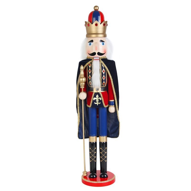 Pemberly Row Solid Wood Nutcracker King with Cape in Multi-Color