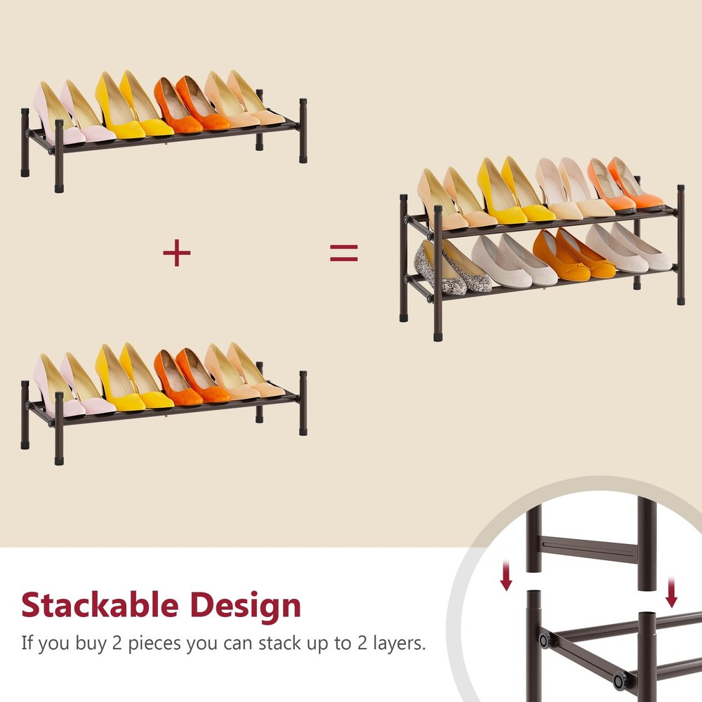Expandable 1Tier Metal Shoe Rack 2841in Adjustable Stackable Organizer Bronze