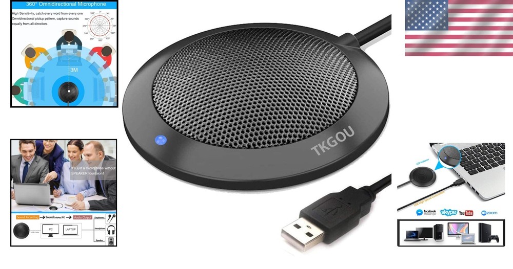 Portable USB Conference Microphone with LED Indicator - Plug & Play Excellence