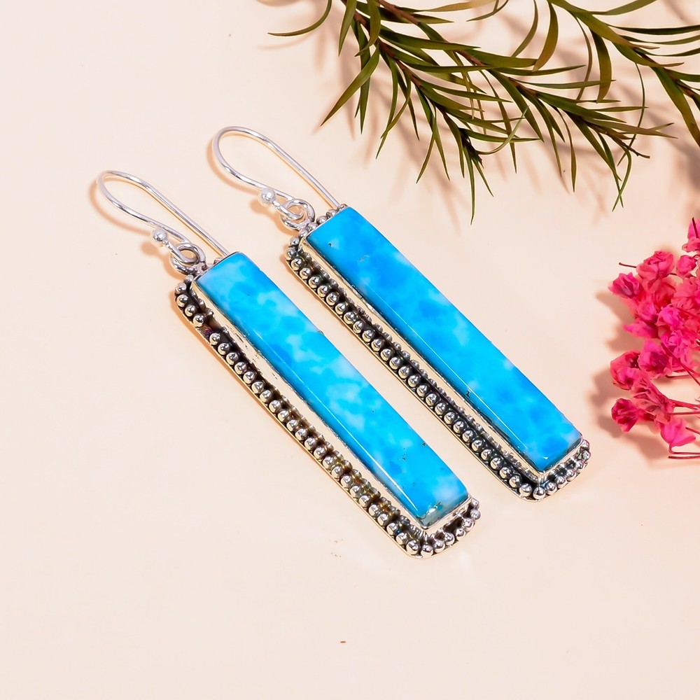 Natural Larimar Earring Solid 925 Sterling Silver Gemstone Earring MO**
