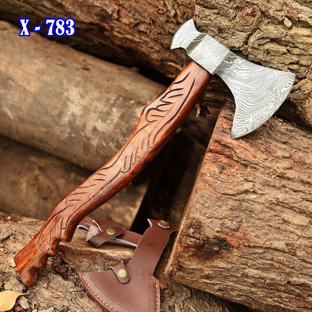 Custom Hand Forged Damascus Steel Viking Bearded Camping Hatchet TOMAHAWK AXE