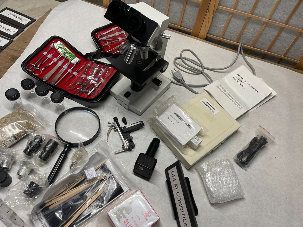 AmScope Biological M Series Microscope BM-100FL Used WORKING HUGE LOT! EVERYTHIN