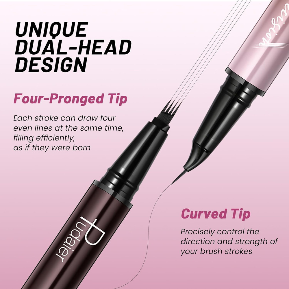 2-Pack Waterproof Microblading Eyebrow Pen, 4-Tip Natural Brow Maker