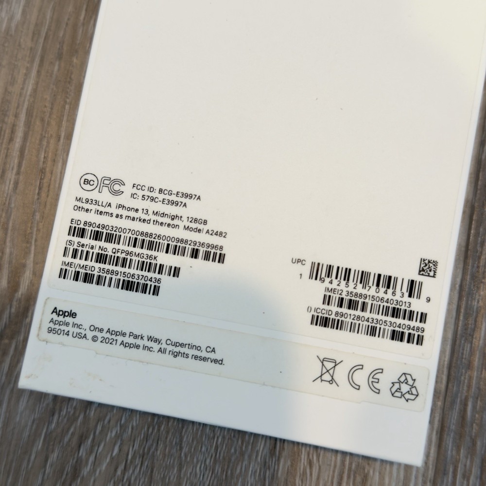 Box Only Apple iPhone 13 Midnight 128GB Empty Box
