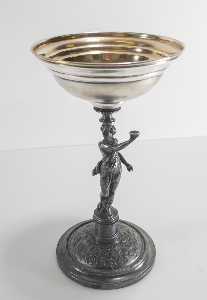 Antique Sterling and Silverplate Toasting Cup Compote With Figural Base