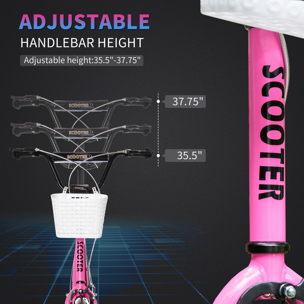 Adjustable Kick Scooter Inflatable Wheels Double Brake Storage Basket & Mudguard