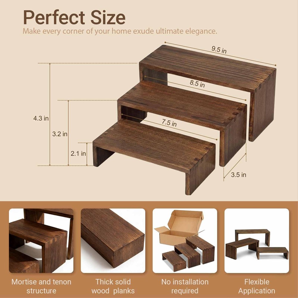 3-Tier Wood Display Risers – Versatile Food Display Risers for Party, Desktop...
