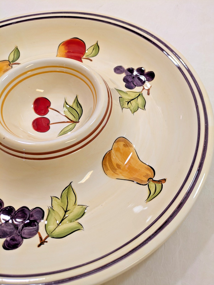 Tabletops Unlimited "Simple Fruit" Ceramic Fruit & Dip Platter Bowl Tray 13"