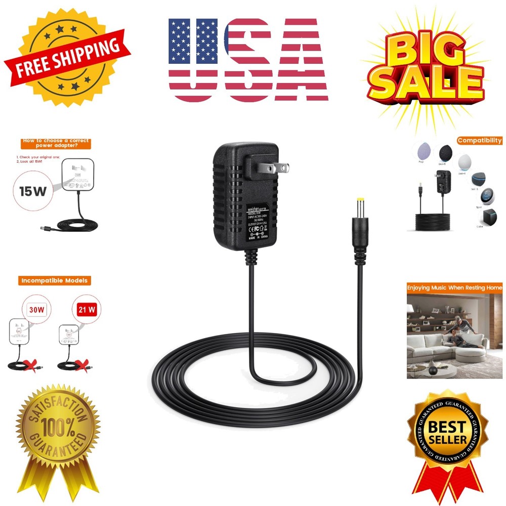 15W Power Replacement for Echo Pop, Dot 5th Gen, Dot 4th Gen, Dot 3rd Gen, Ki...