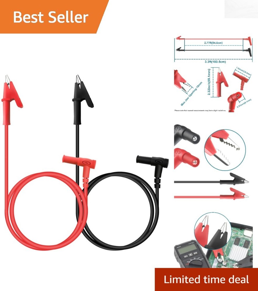 Versatile 3.3FT Electrical Testing Alligator Clip Leads, 20A Rated, Red & Black