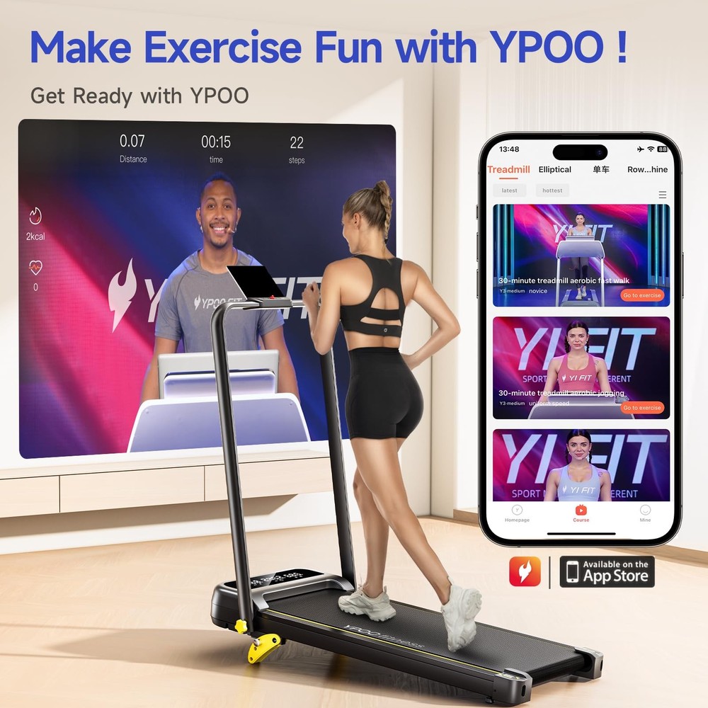 YPOO Foldable Treadmill with Incline, Walking Pad Handle Bar 3 Black
