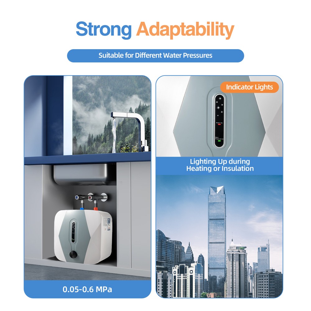 Mini 8L Electric Hot Water Heater Tankless Bathroom Heater 110V 1500W 75 ℃ Max