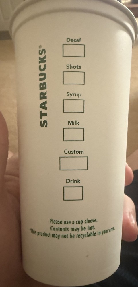 Starbucks White Plastic Reusable Cup No Lid