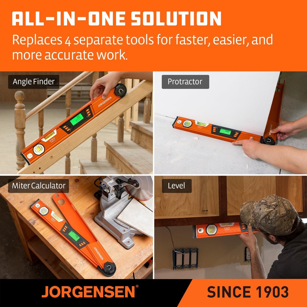 JORGENSEN Digital Angle Finder, Multi Angle Finder Tool with Backlit LCD, Pro...