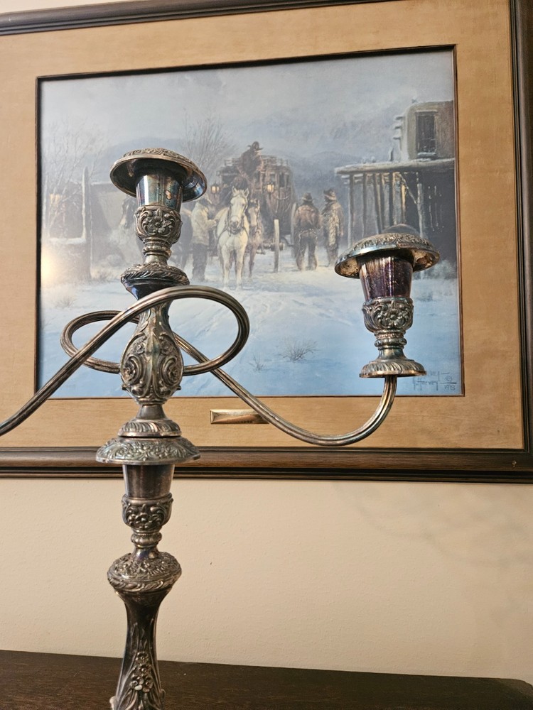 1847 Roger Bros. Heritage silverplate 3 armed candelabra