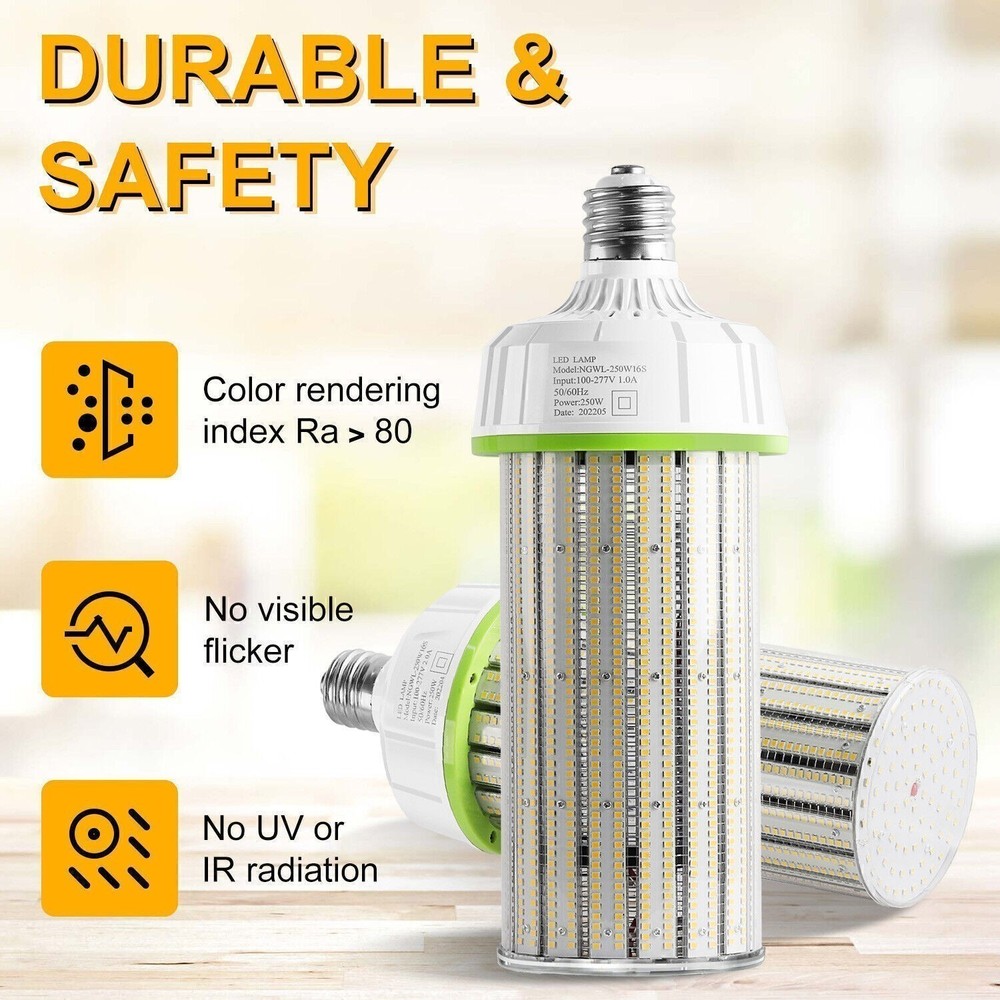 12Pack 250W LED Corn Light Bulb 5000K E39 Base, Warehouse Workshop High Bay Lamp