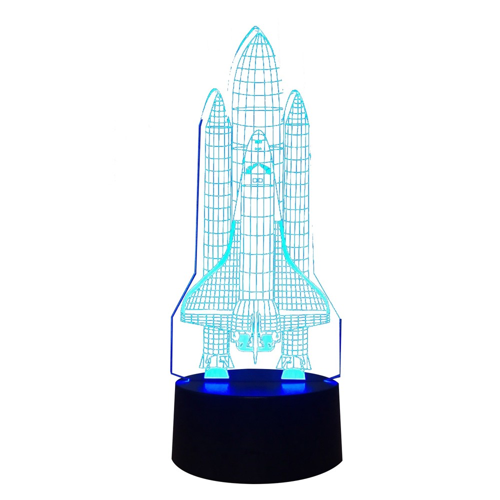 3D Space Rocket Night Light 7-Color Changing LED W Remote Control Touch Switch